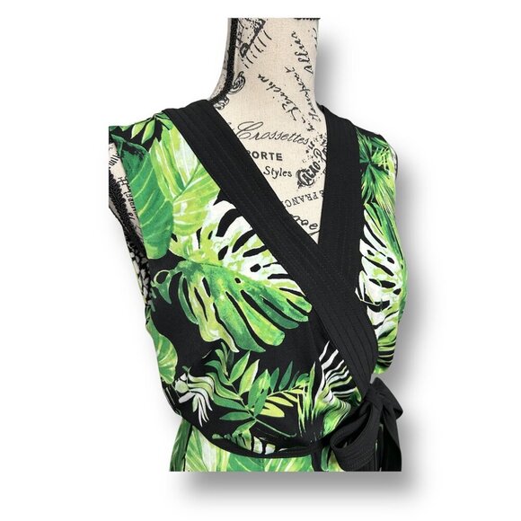 New White House Black Market Reversible Wrap Midi Dress Green Emerald Palms 10 - Picture 5 of 10